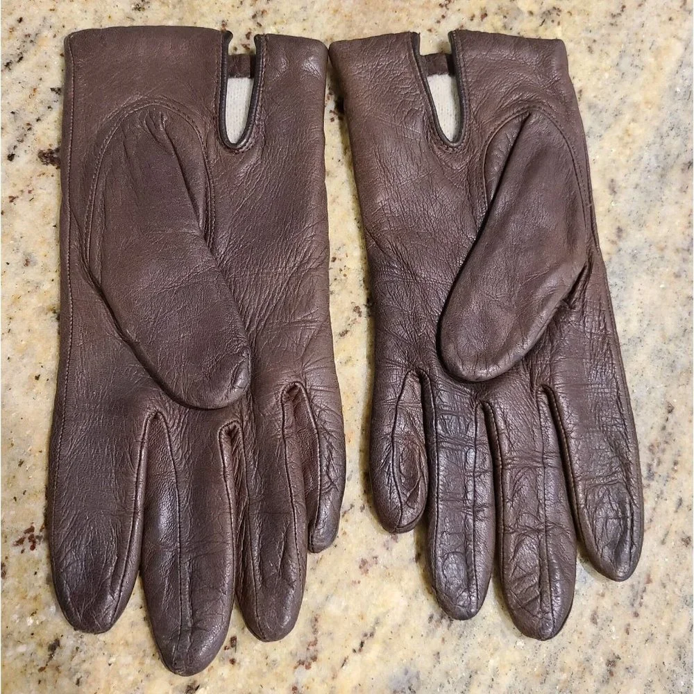 Vintage Size S 6.5 Brown Leather Acrylic Knit Lined 8